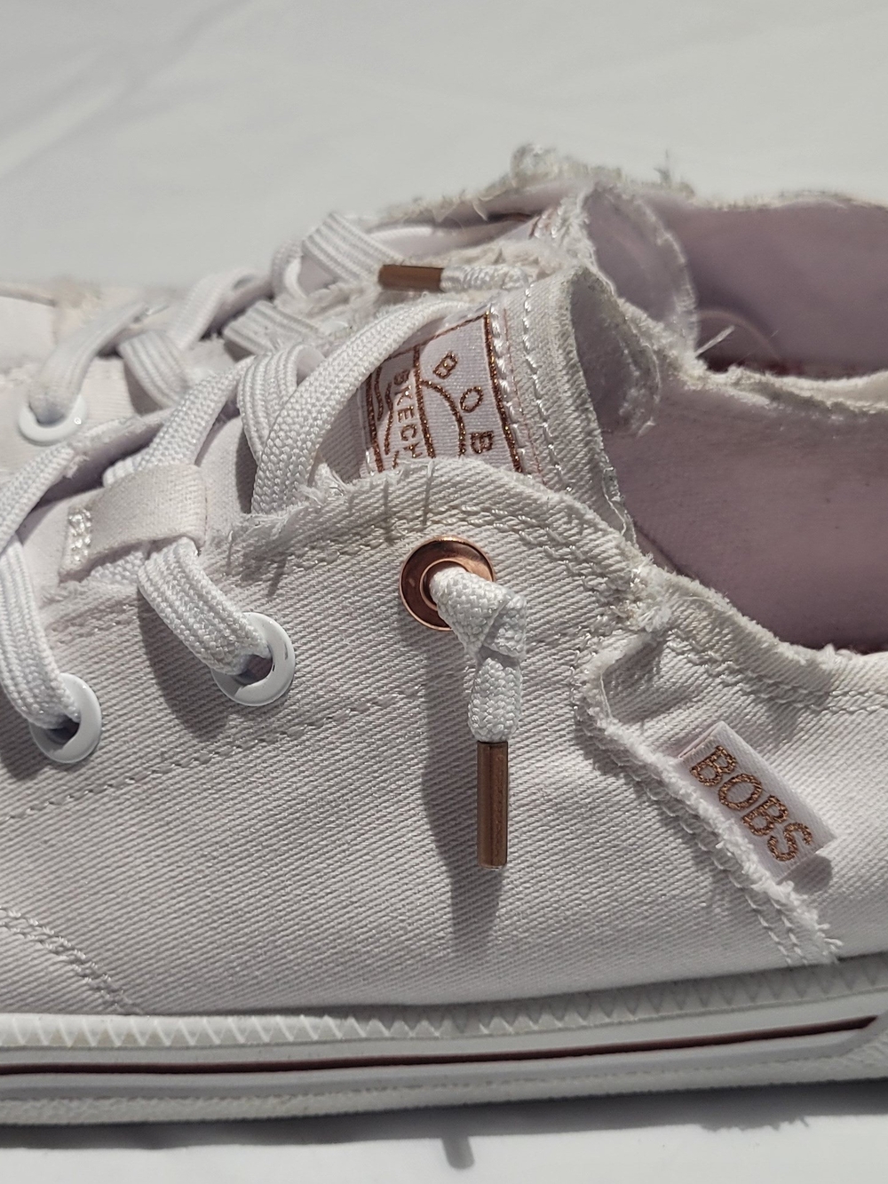Skechers Kids' White Canvas Sneakers with Rose Gold Accents